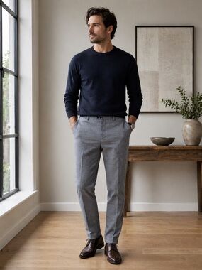 Theory Men's Gray Micro-Pattern Dress Pants 93  % cotton